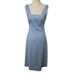 J. Crew Cotton Stretch Sleeveless V Back Fit Flare Midi Dress Light Blue 2